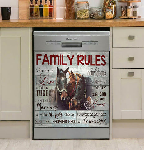 Family Rules Horse Decor Kitchen Dishwasher Cover