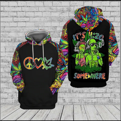 Personalized Alien Hippie Cannabis Unisex Hoodie For Men Women Marijuana 420 Weed Shirt Clothing Gifts HT