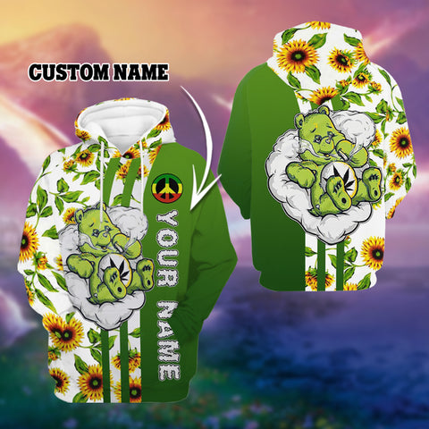 Personalized Bear Sunflower Unisex Hoodie For Men Women Cannabis Marijuana 420 Weed Shirt Clothing Gifts HT