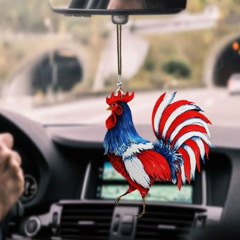 ROOSTER AMERICAN FLAG CAR HANGING ORNAMENT