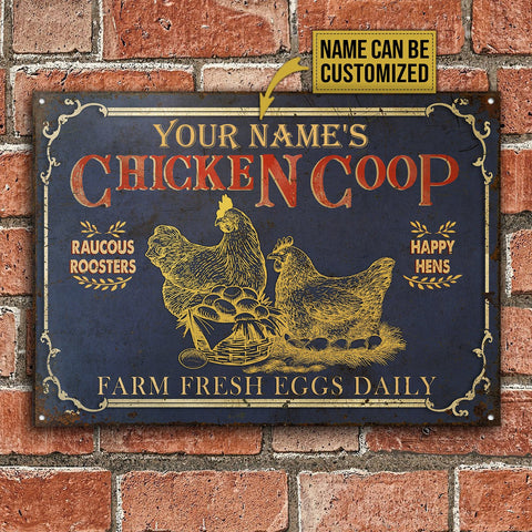 Personalized Chicken Coop Black Farm Fresh Eggs Customized Classic Metal Signs