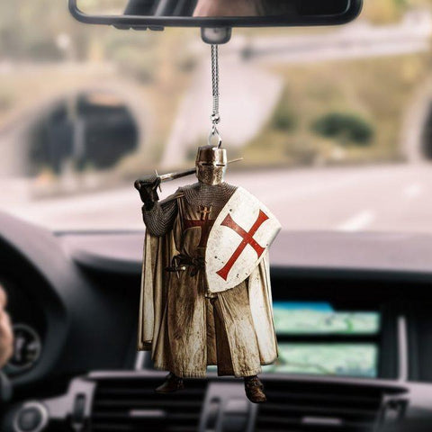 Knight Templar Holding A Sword And Shield Car Hanging Ornament