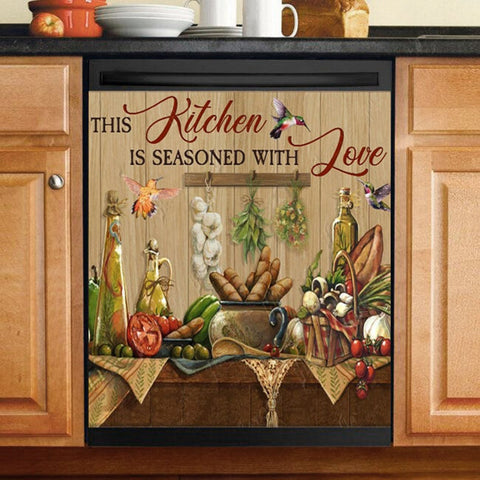This Kitchen Is Seasoned With Love Dishwasher Cover, Kitchen Decor Dishwasher, Gift For Mom, Mother's Day Gift HN