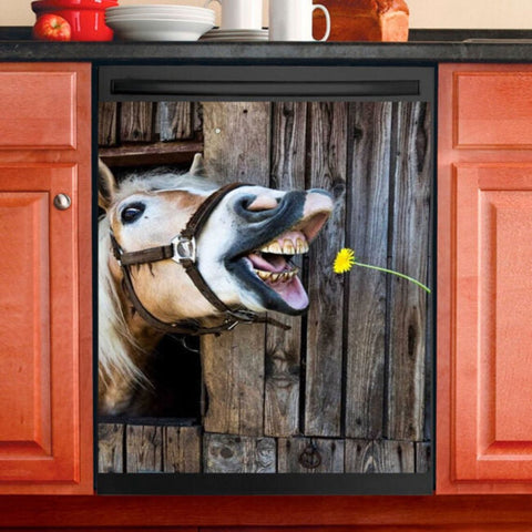 Funny Horse With Flower Dishwasher Cover, Kitchen Decor, Gifts for Horse Lovers, Mother's Day Gifts HT