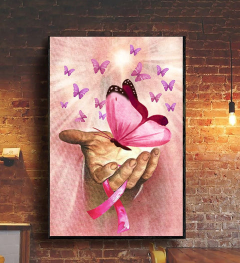 Jesus Butterflies Poster Breast Cancer Awareness Poster Pink Ribbon Poster Breast Cancer Gifts HN