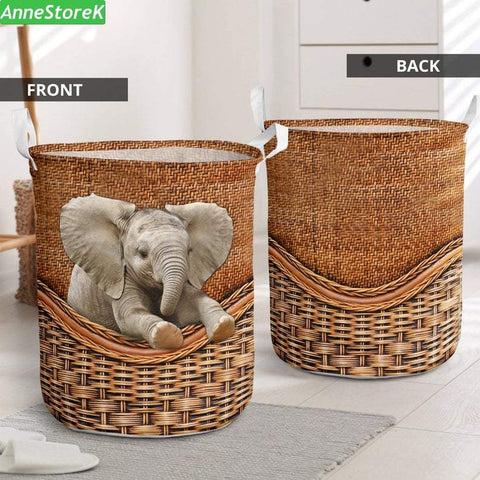 Elephant rattan teaxture laundry basket