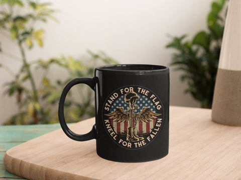 Battlefield Cross Stand For The Flag Kneel For The Fallen Mug, Coffee Cup, Veterans Gifts, Military Gifts, Veterans Day Gift Ideas
