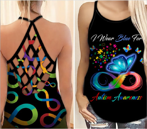 Autism Awareness Criss Cross Tank Top I Wear Blue For Autism Awareness Shirts Autism Awareness Gift Idea HT