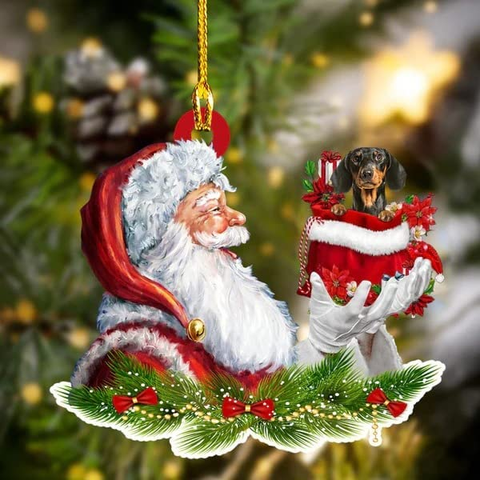 Dachshund and Santa Claus Christmas Ornament for Dog Lovers Dog Mom Acrylic Dog Ornament Tree Hanging Xmas Tree Decoration Home Decor