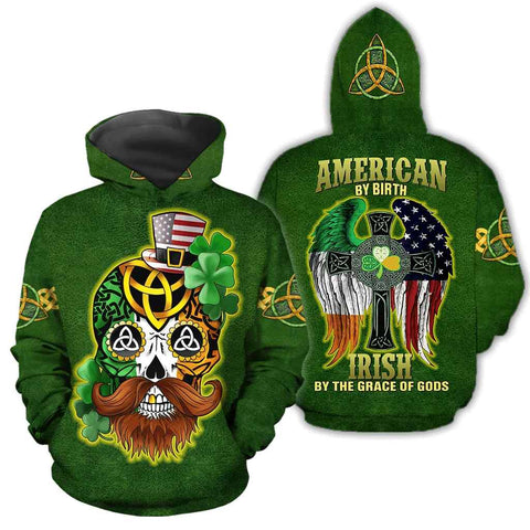 Irish American Skull Celtic Shamrock Hoodie St Patrick’s Day Clothes HT