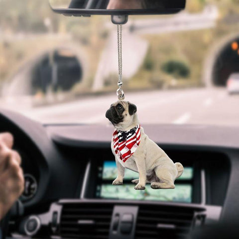 PUG US FLAG CAR HANGING ORNAMENT