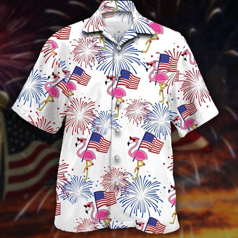 Flamingo and Flag Hawaiian Shirt