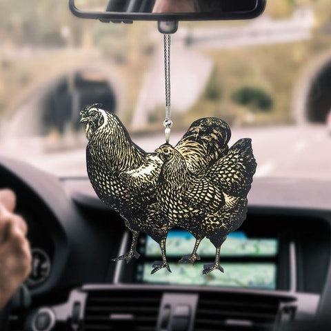 ROOSTER COUPLE CAR HANGING ORNAMENT