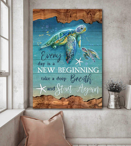 Jesus - Turtle under ocean - Everyday is a new beginning - Portrait Canvas Print - Wall Art God Jesus Christ Gift Idea Canvas Poster Gift for Turtle lovers