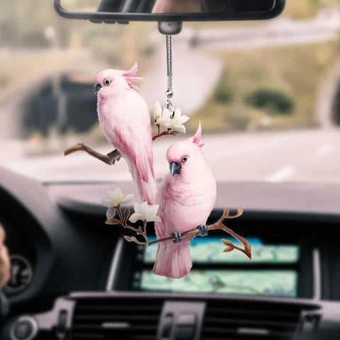 Parrot Car Ornament COCKATOO PARROT PINK COUPLE CAR HANGING ORNAMENT