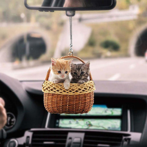 Cute Cat 2 Kittens In Basket Car Hanging Ornament