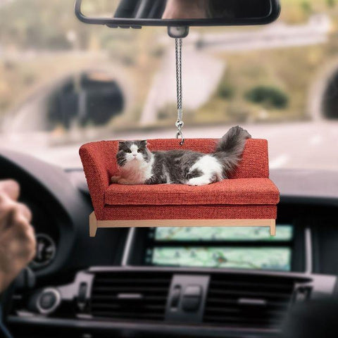 CAT LAYING RED SOFA CAR HANGING ORNAMENT