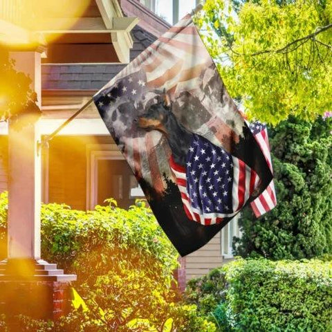 Patriotic Doberman With Mount Rushmore Flag