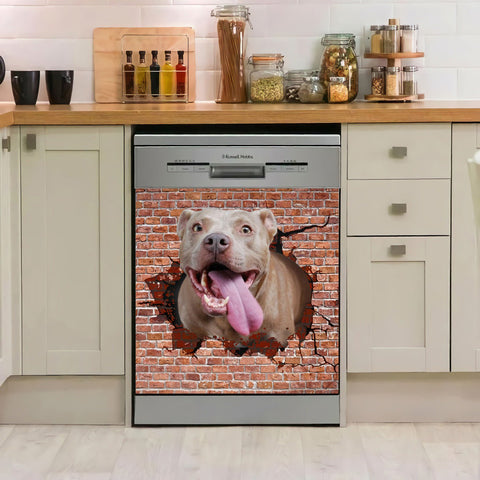 Funny Pitbull Cracks Wall Dishwasher Cover 6