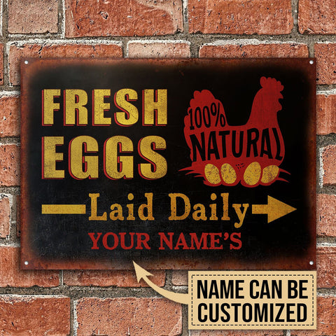 Personalized Chicken Fresh Eggs Laid Daily Customized Classic Metal Signs