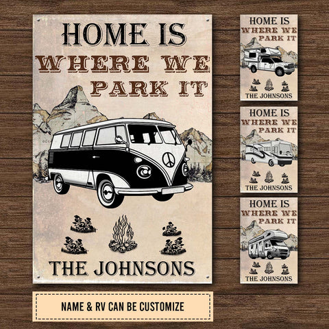 Personalized Camping Metal Sign Home Is Where We Park It