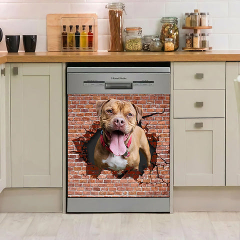 Funny Pitbull Cracks Wall Dishwasher Cover 9