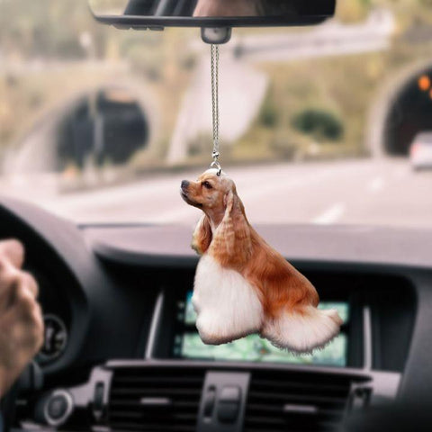 AMERICAN COCKER SPANIEL LOOKING UP PAV CAR HANGING ORNAMENT