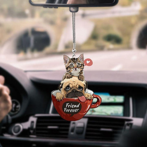 PUG COFFEE CAR HANGING ORNAMENT