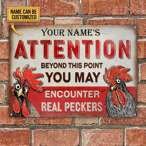 Personalized Chicken Attention Peckers Customized Classic Metal Signs