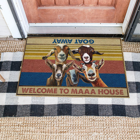 Welcome to Maaa House Goat Away Funny Goat Doormat Vintage Doormat Home Decor Farm Animal Lovers Gift HN