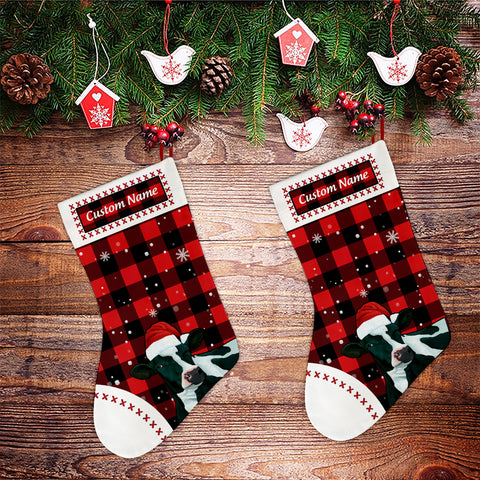 Cow Christmas Stocking Red Plaid Pattern Custom Stocking Christmas Gift For Cow Lovers HN