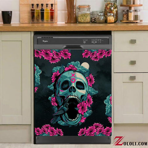 Skull bird flower dishwasher cover kitchen decor HT