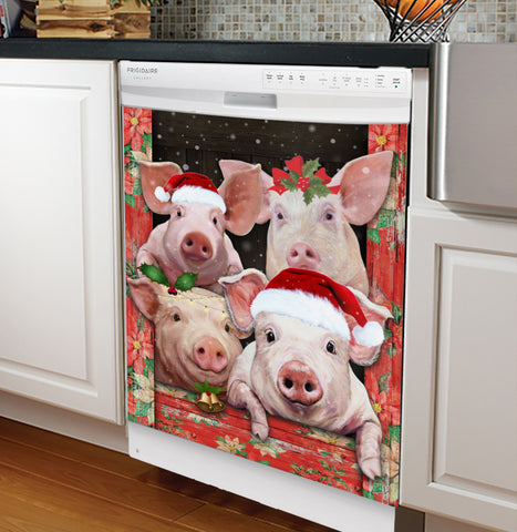 4 Pigs Christmas Gifts Dishwasher Cover Kitchen Decor HT