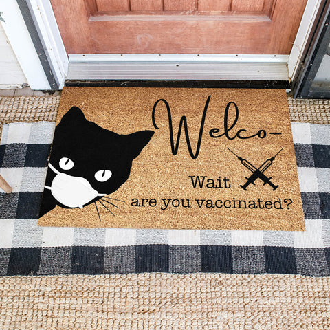 Black Cat Are You Vaccinated Doormat HN