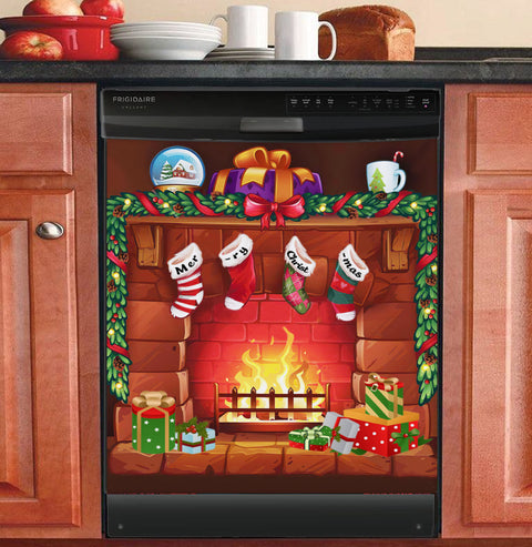 Cozy Christmas Fireplace Dishwasher Cover Merry Christmas Kitchen Decor Christmas Decor Xmas Gift HT