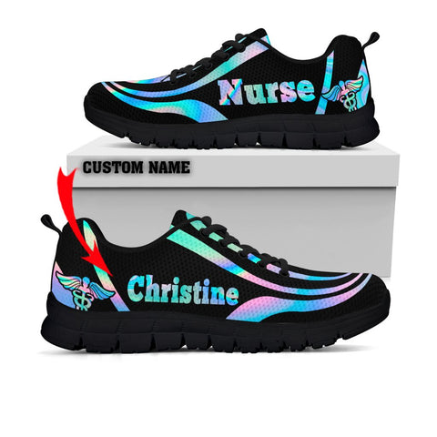 Nurse Running Black Sole Sneakers Custom Name Sneakers