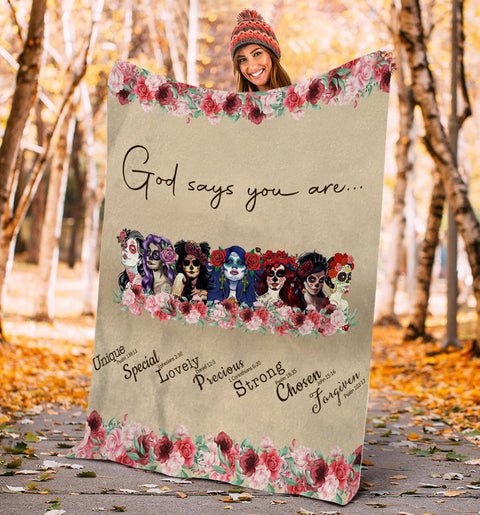 Mexican Skull Girls Fleece, Quilt Blanket