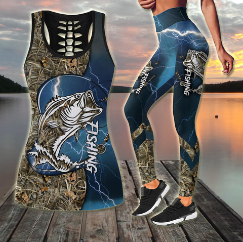 Women Tank top LeggingsBass Fishing - lines blue tattoos Camo Combo Legging + Tank