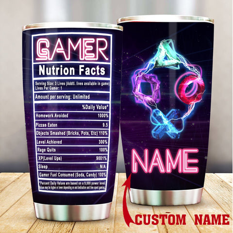 Customized Tumbler for Gamer, Gamer Cup, Gamer Nutrition Facts Custom Bottle VA