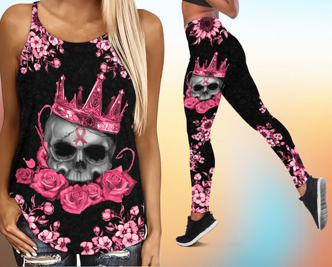Breast Cancer Skull criss-cross tank-top legging set TTM