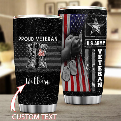 Proud US Army Veteran American Flag Pattern Tumbler, Gift Ideas for Veterans, Personalized Veterans Day Gifts HN