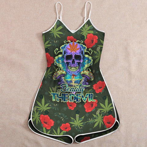 Beauty & The Devil Romper For Women Cannabis Marijuana 420 Weed Shirts Clothing Gifts HT