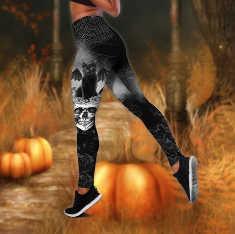 Halloween Tank top Leggings Black cat and Skull Tank Top + Legging