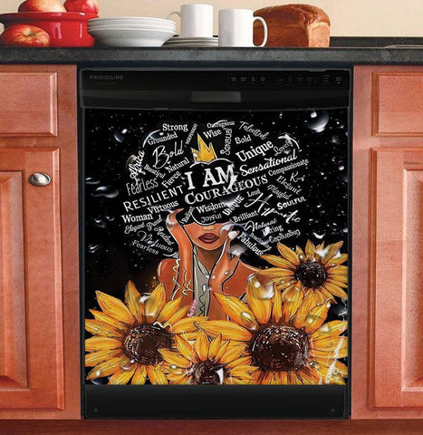 Black girl sunflower dishwasher cover HT