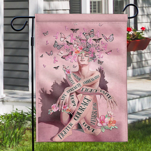 Butterfly Girl Hope Love Warrior Fight Faith Strength Breast Cancer HN Flag