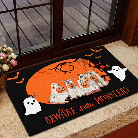 Be Ware of Little Monsters Doormat Halloween Ghost Dogs Doormat Halloween Home Decor, Halloween Gift Idea, Ghost Gift Idea, Dog Halloween Gift Design HN