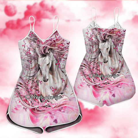 Horse Never Give Up Breast Cancer Awareness Romper TD