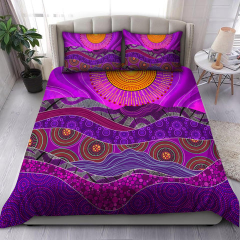 Aboriginal Bedding Set, Australia Indigenous Purple The Sun Bedding Set