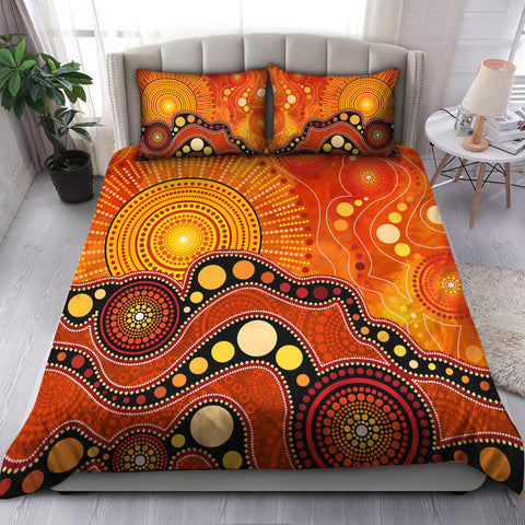 Oceania Bedding Set Aboriginal Australia Indigenous Flag Circle Dot Painting Art Bedding Set