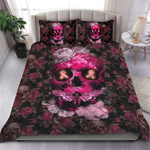 Skull Flower Breast Cancer Awareness Quilt Bedding Set HAC130605